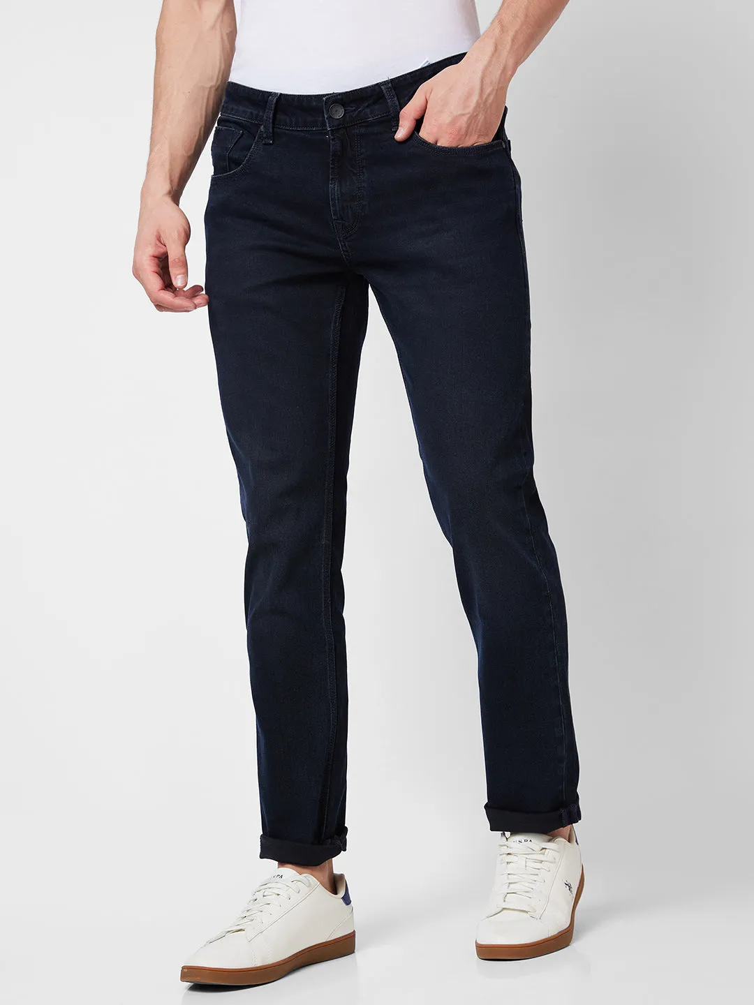 Spykar Low Rise Slim Fit Black Jeans For Men