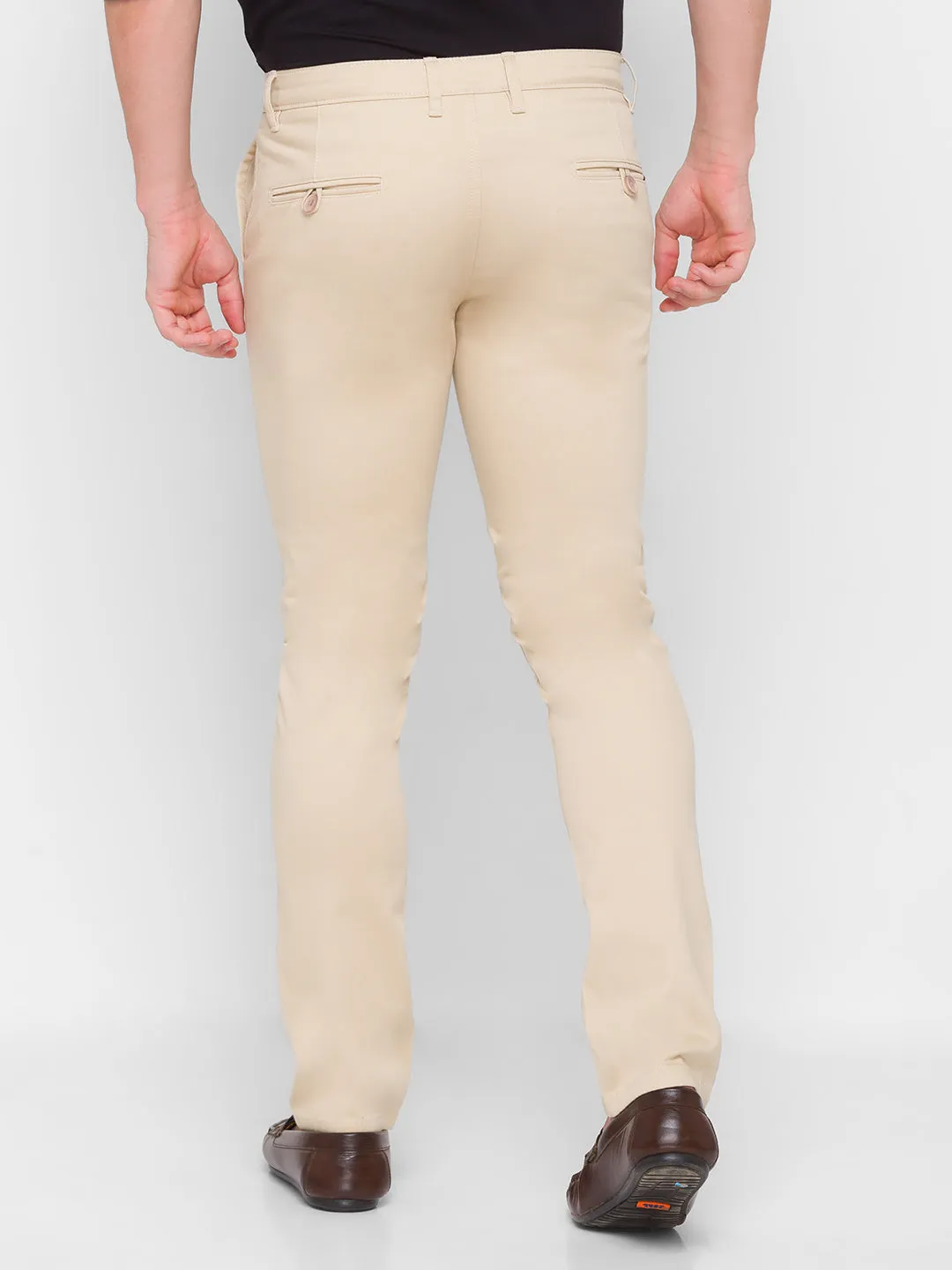 Spykar Men Beige Solid Slim Mid-Rise Trouser