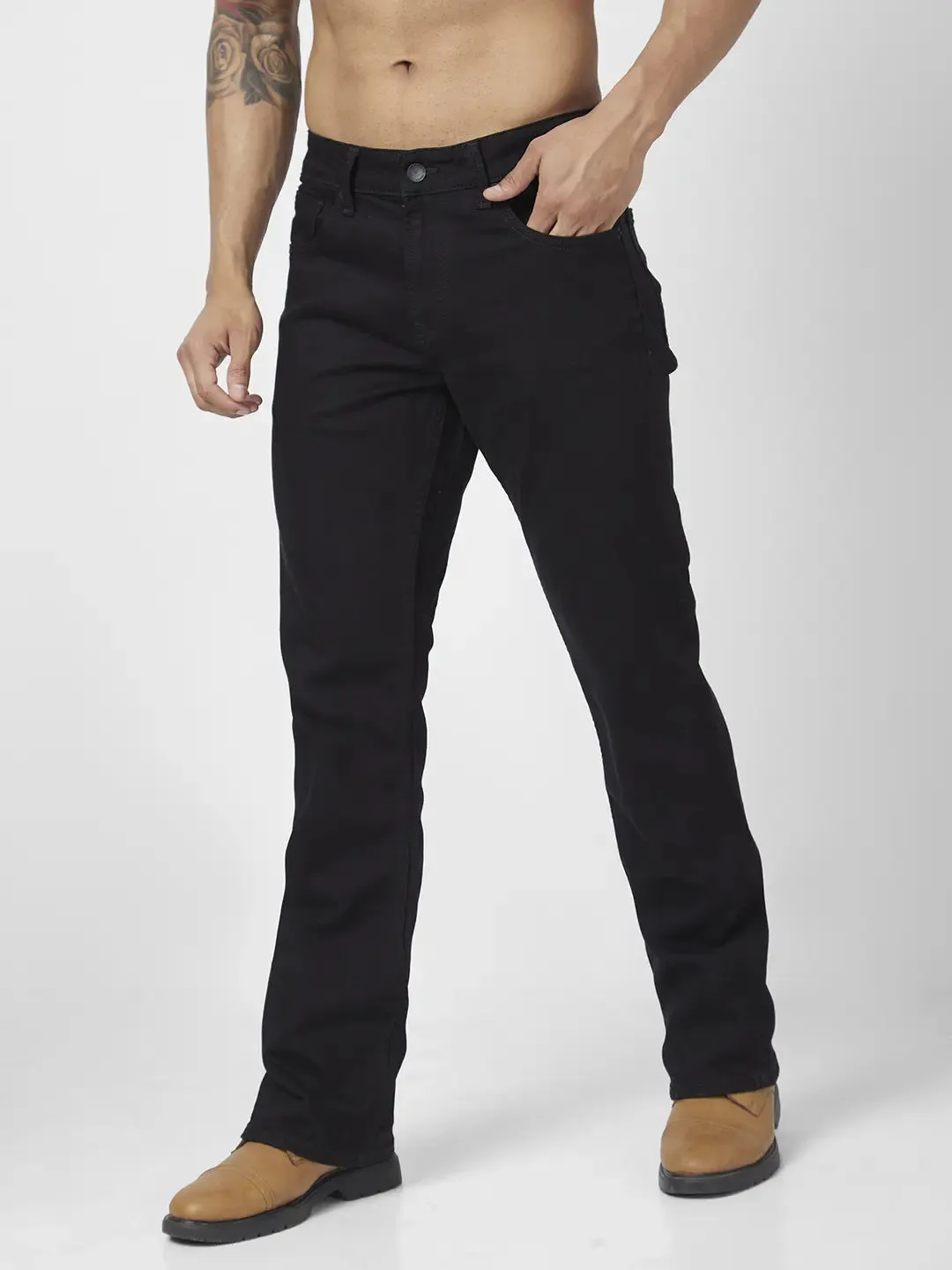 Spykar Men Black Cotton Stretch Comfort Fit Regular Length Clean Look Mid Rise Jeans (Rafter)