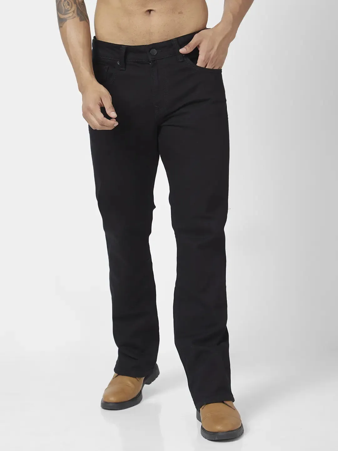 Spykar Men Black Cotton Stretch Comfort Fit Regular Length Clean Look Mid Rise Jeans (Rafter)