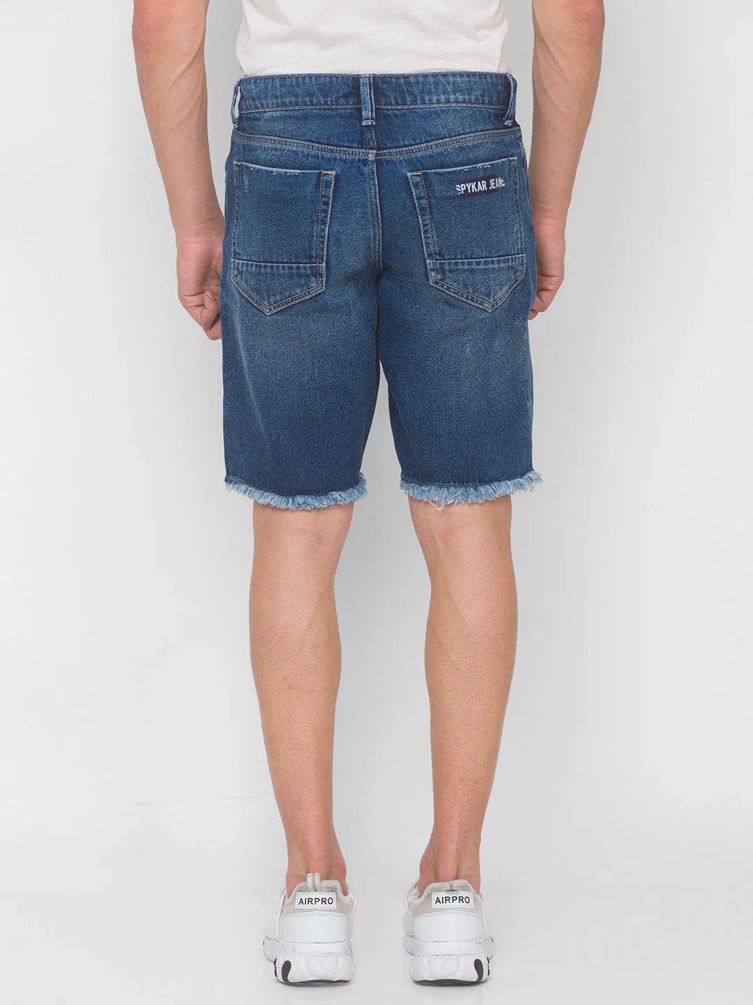 Spykar Men Mid Blue Solid Relaxed Fit Low-Rise Denim Shorts