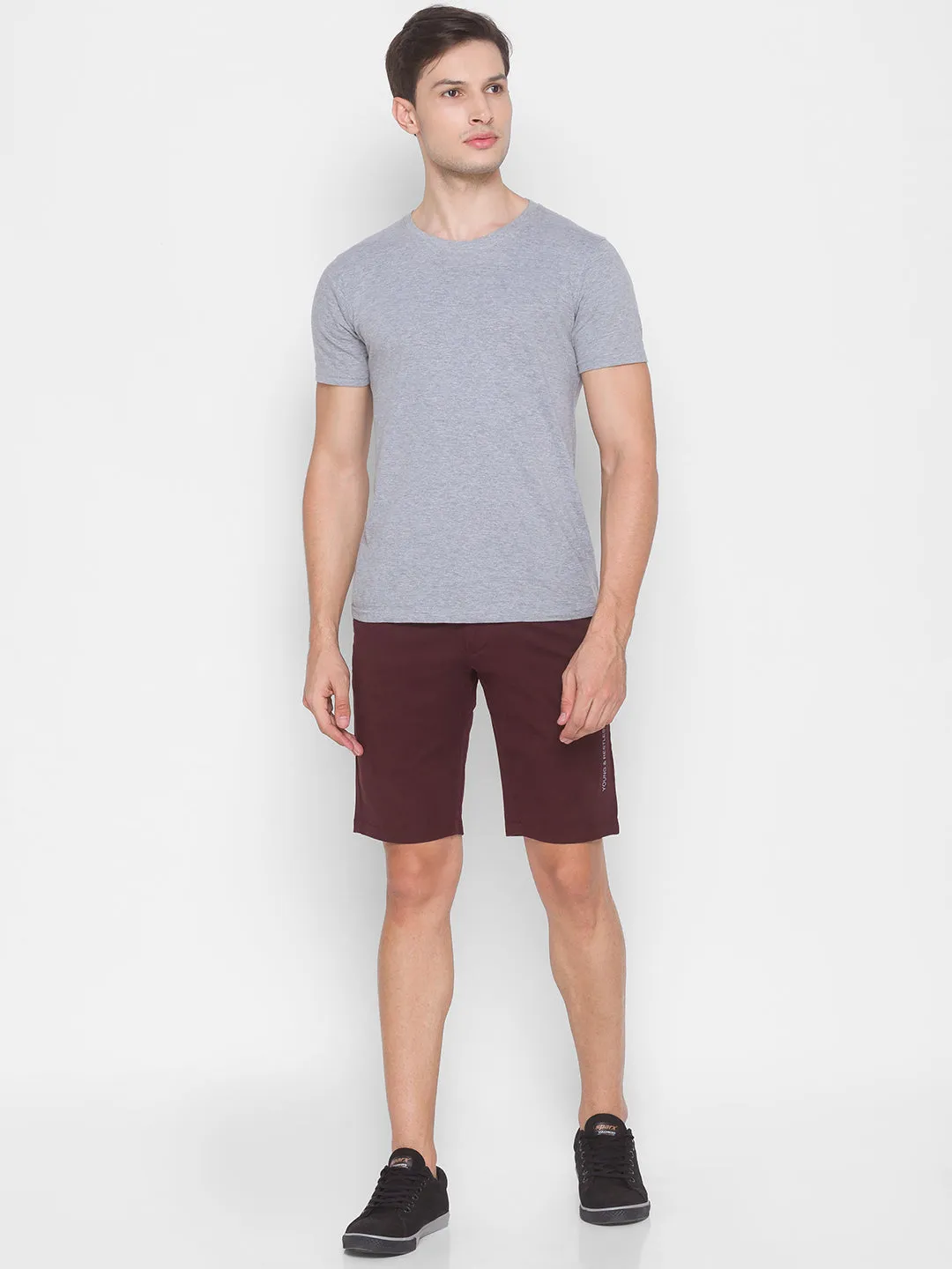 Spykar Men Red Cotton Slim Fit Casual Shorts