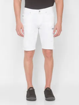 Spykar Men White Solid Relaxed Low-Rise Shorts (Denim Shorts)