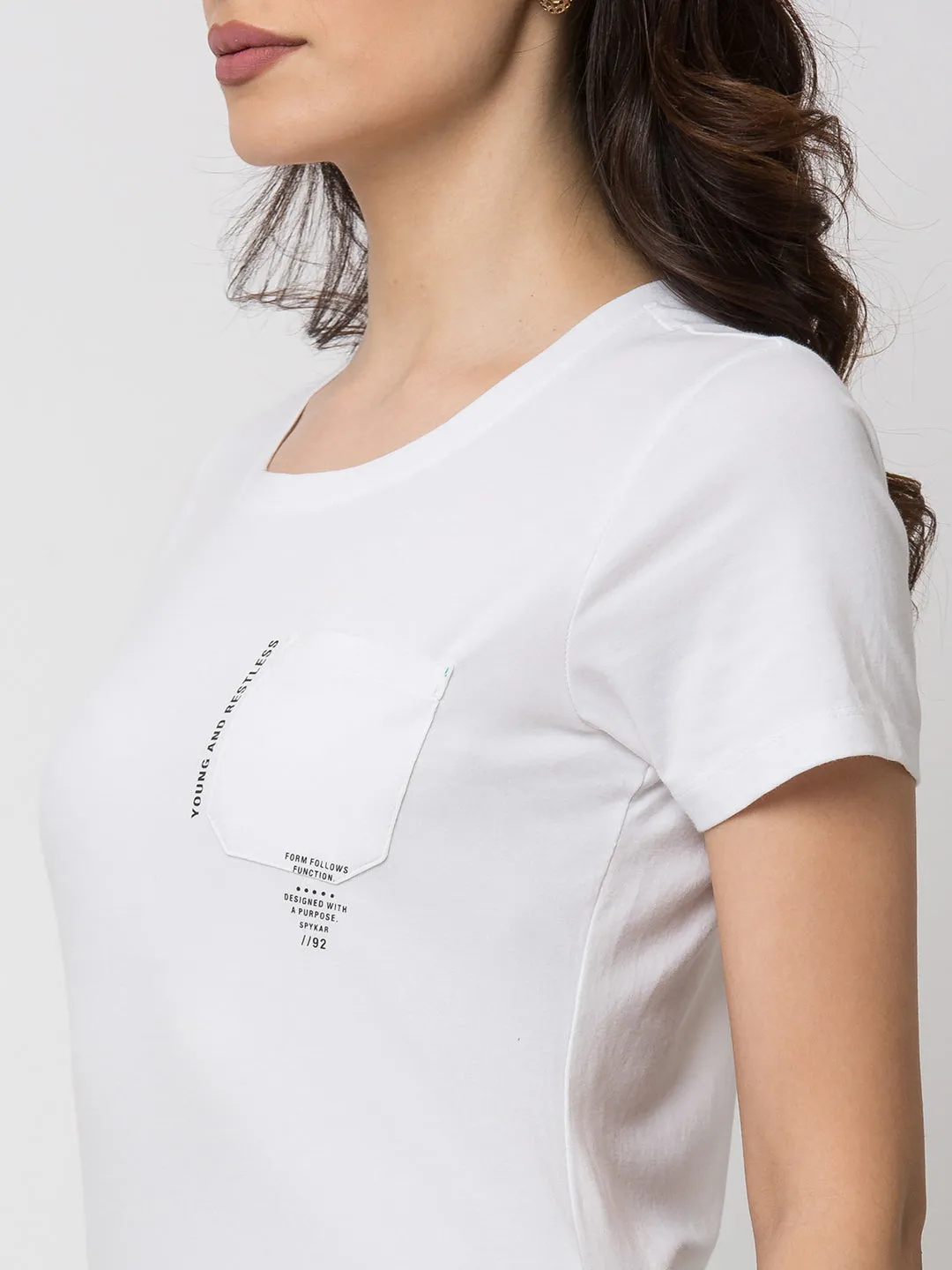 Spykar Women White Lycra Regular Round Neck T-Shirt