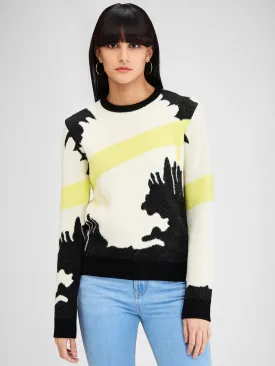 Spykar Yellow Full Sleeves Regular Fit Printed Sweater For Women