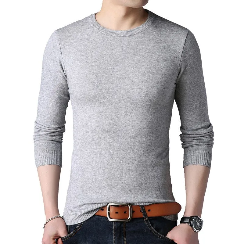 TFETTERS Spring Autumn Knitted Sweater Men Long Sleeve O-Neck Sweater for Man Solid Color Gray Slim Sweaters Oversize M-4XL