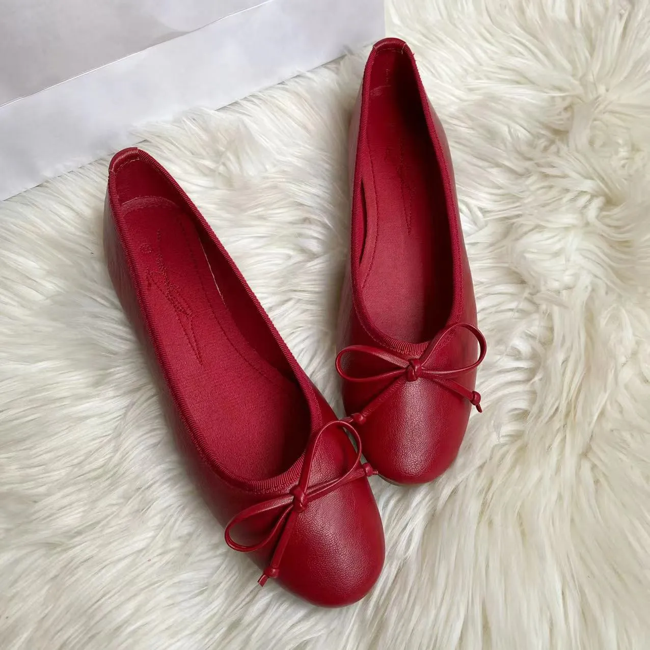 Toleet shoes Bowknot Ballet Red Flat Single-Layer Shoes for Women