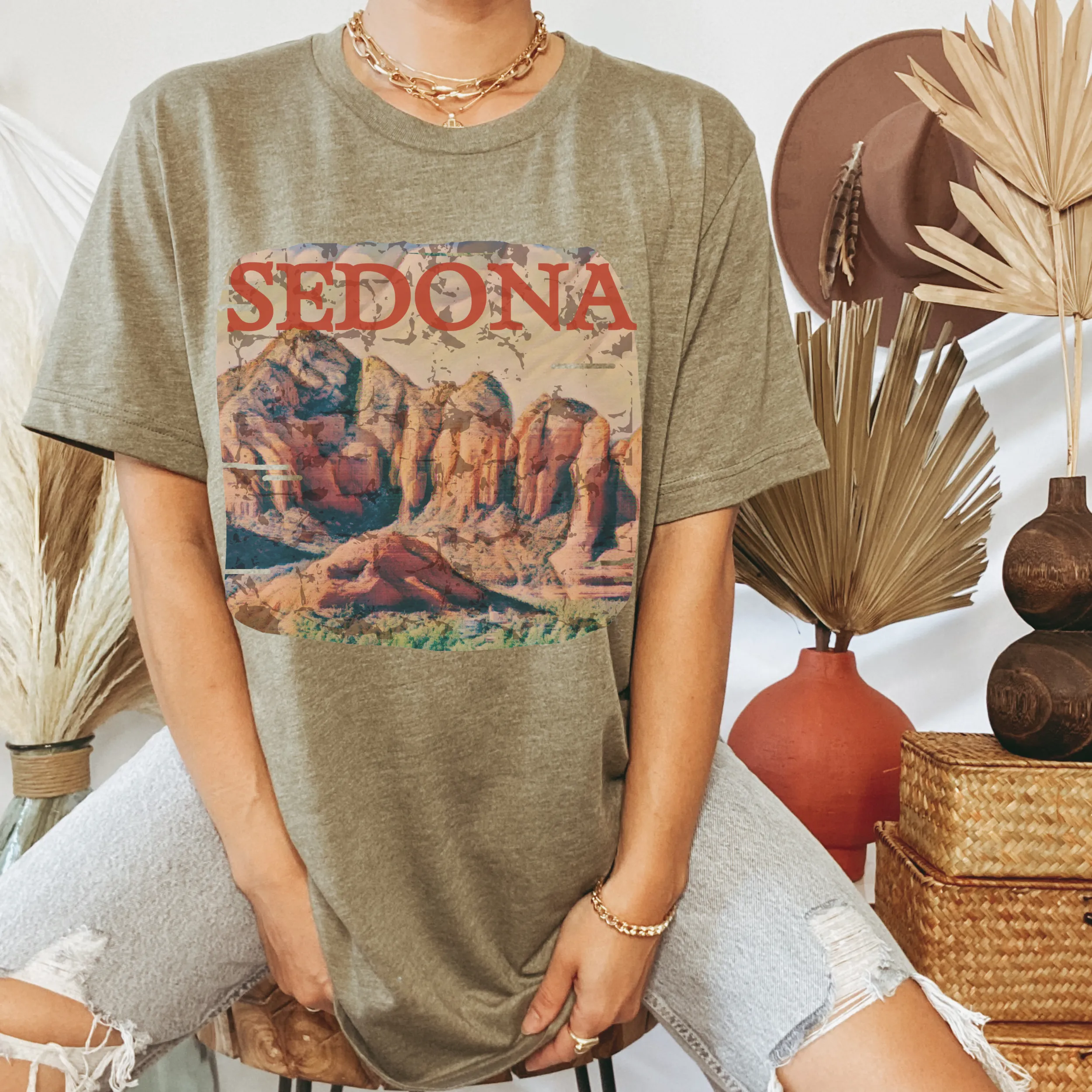 Trendy Sedona Unisex Bella Canvas® T-shirt, Women's Spring or Summer Adventure, Olive, Black, White, or Deep Heather T-Shirt