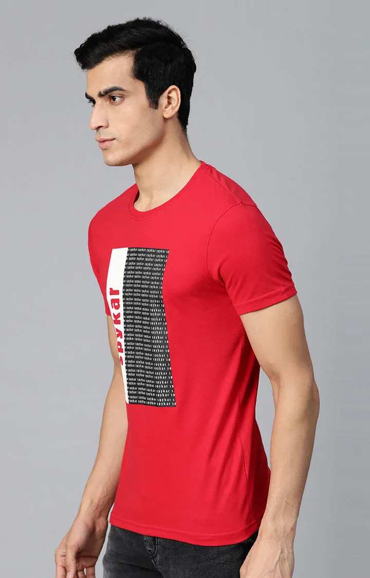 Underjeans By Spykar Men Red Printed Round Neck T-Shirt