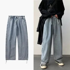 Wiaofellas Korean Style Loose Wide Leg Jeans For Men   Blue Baggy Denim Pants Kpop Clothes Fashion Jeansy Ulzzang Cargo Jeans Male