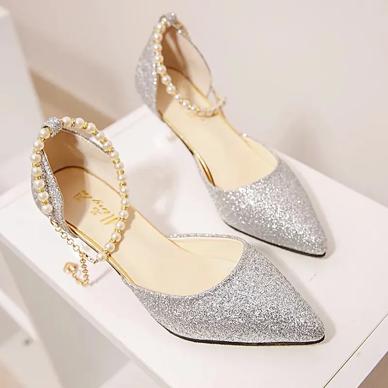 Women Trend Pointed Toe Wedding Bride High Heels Shoes Female Party Mules Elegant Women Pumps - WSHP50096