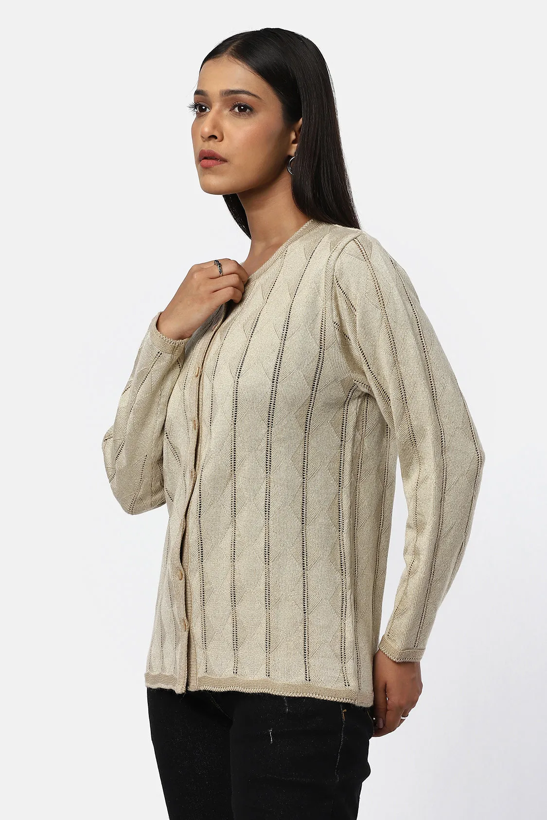 Women Woolen Round Fancy Cardigan