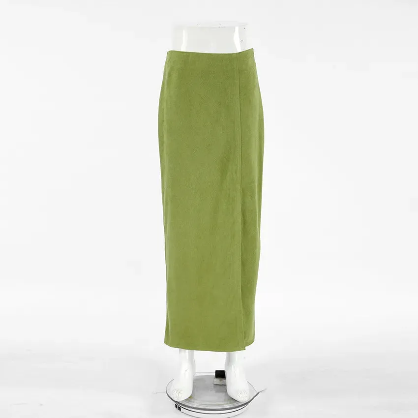 Women's Avocado Green High Waist Suede Skirt